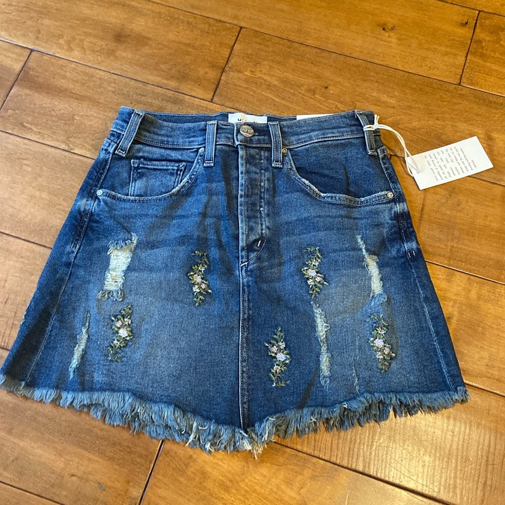 Anthropologie McGuire Izabel Floral Denim Mini Skirt